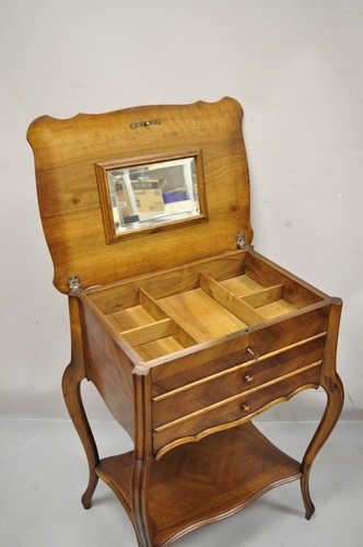 Antique French Louis XV Style Mahogany Sewing Stand Nightstand with Lift Top - Picture 6 of 12