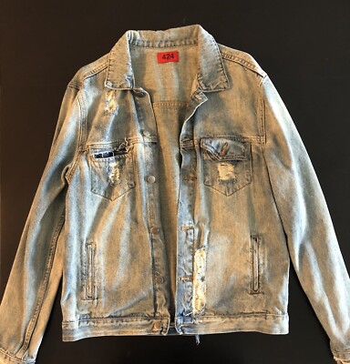 424 On Fairfax Mens L Distressed Denim Jacket | eBay