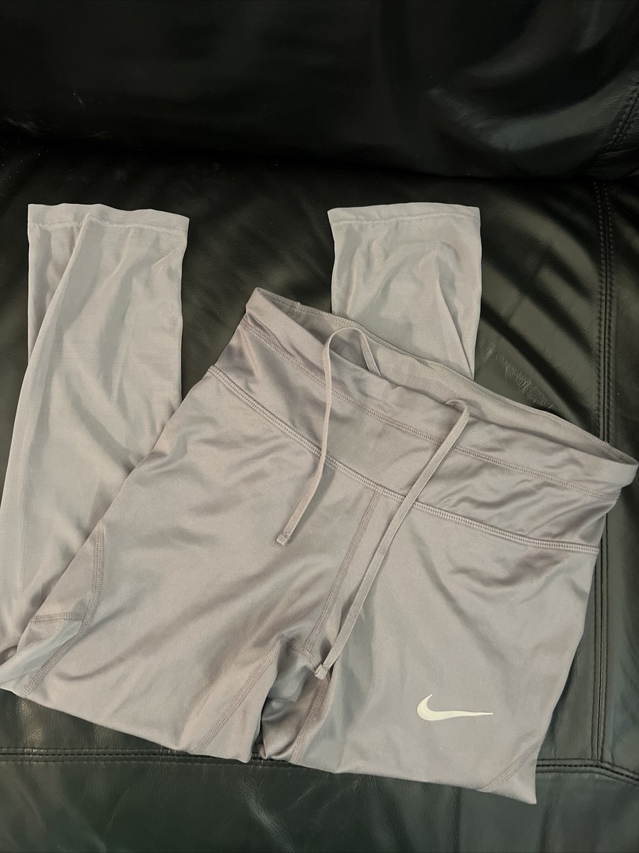 NIKE DRI-FIT Mesh Panel Leggings Crop Gray Drawstring Waist Zipper