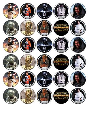 30 Star Wars Essbare Oblaten Papier Cupcake/Fee Tortenaufleger 3,8 cm Rund. 