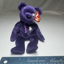 Retired 1997 Beanie Baby Princess Diana Purple Bear w/ Tags/Cover, P.E. Pellets