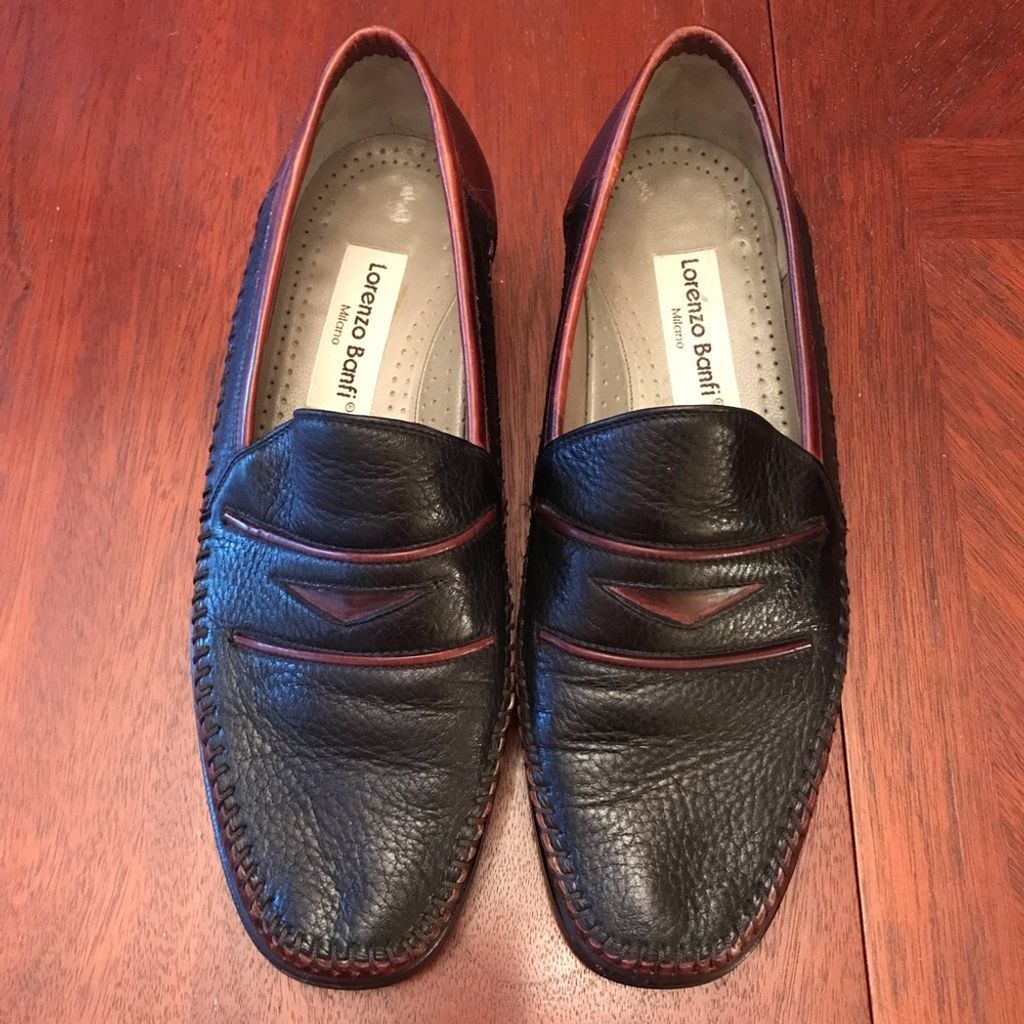 LORENZO BANFI Leather Slip On Loafers Shoes Men display picture 1