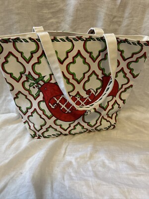 BRIGHTON Love Joy Christmas Dove Red White Peace Denim Green Canvas Tote  Bag