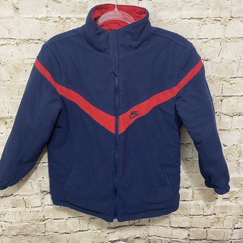 Vintage Nike Boys Medium 10-12 Blue Red Reversible Windbreaker Fleece Jacket - Picture 4 of 8