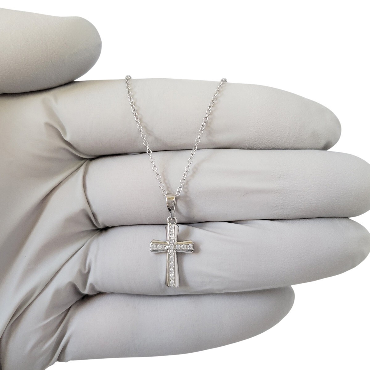 Sterling Silver Necklace w/ CZ Stones Cross Pendant | eBay