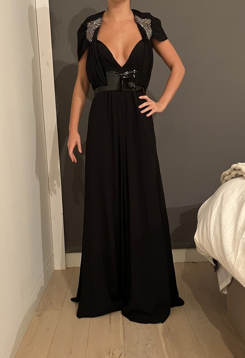 GUCCI Vintage Black Silk Art Deco Embellished Evening Gown GUCCI Vintage Black Silk Art Deco Embellished Evening Gown