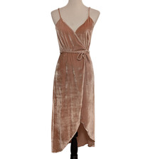 Reformation Womens  XS Anoush Blush PInk Velvet Spaghetti Strap Wrap Midi Dress