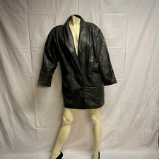 80's Vintage Women's Black Leather Coat Gino Di Giorgio. Size S
