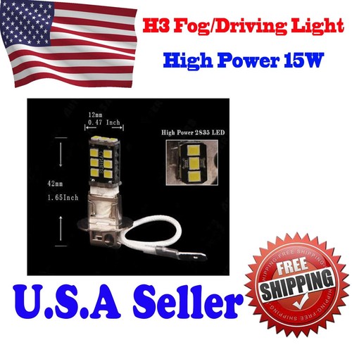 2X Bright White H3 15W Canbus High Power For Fog Driving DRL LED Light Bulb - Foto 2 di 3