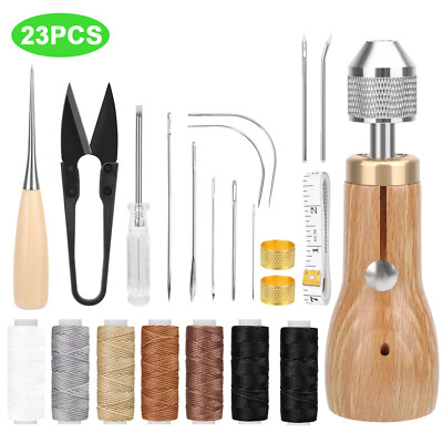 23pcs Leather Sewing Tool Kit with Hand Speedy Stitcher Awl Needle Waxed Threads