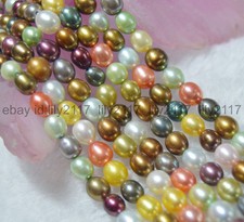 6-7mm Genuine Natural Multicolor Pearls Rice Loose Beads 14" strand