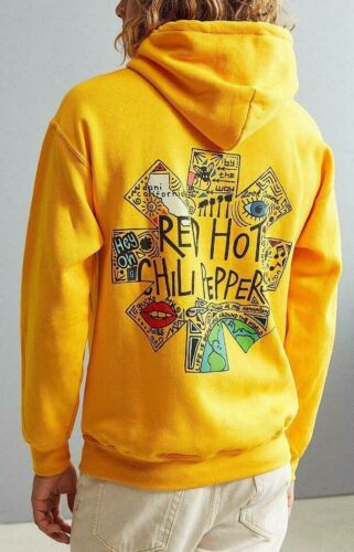 Felpa con cappuccio pullover RED HOT CHILI PEPPERS DOODLE gialla NUOVA 100% autentica RARA!!!! - Foto 1 di 3