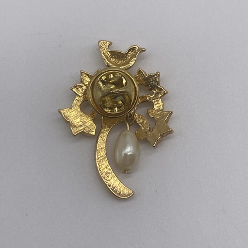 Vintage Gold Tone Faux Pearl Tree Brooch Pin - Picture 4 of 4