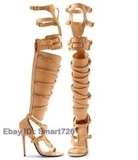 Mujeres Roma Zapatos Sandalias Hebilla Sobre la Rodilla Tacón Alto Gladiador Botas Doradas Plus