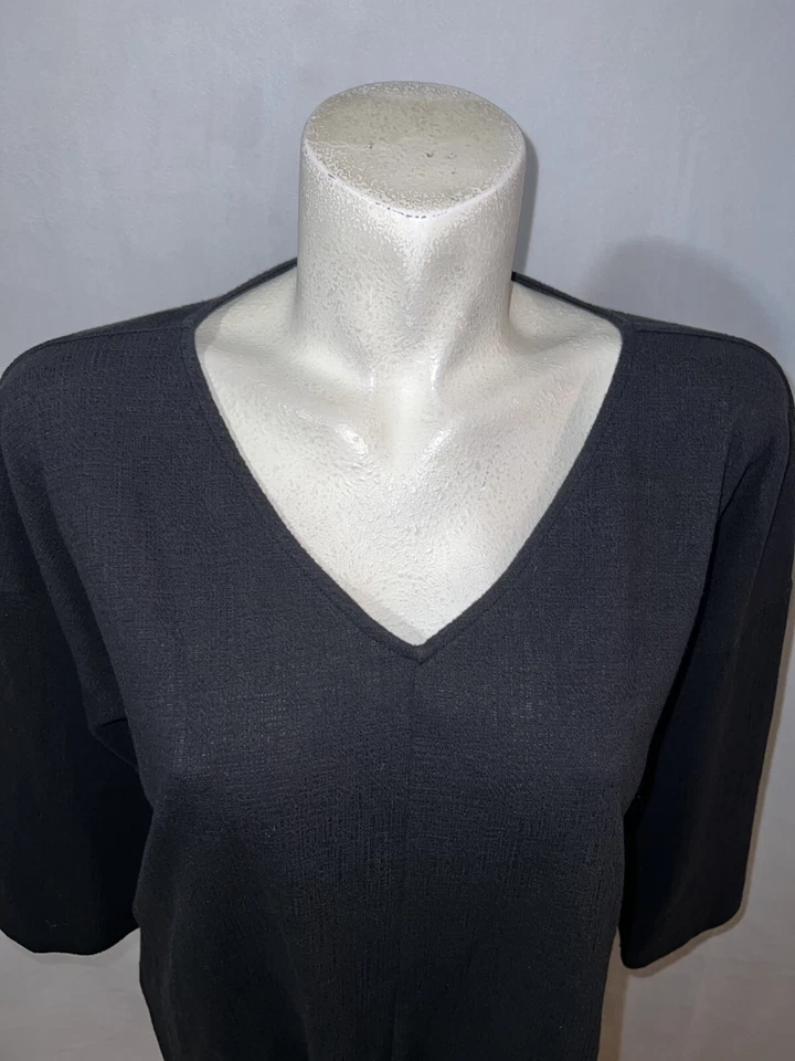 Talbots Top Women's Size XLP Black V-neck 3/4 Sleeve Blouse w/Tie Strap Hem - Image 2 of 4