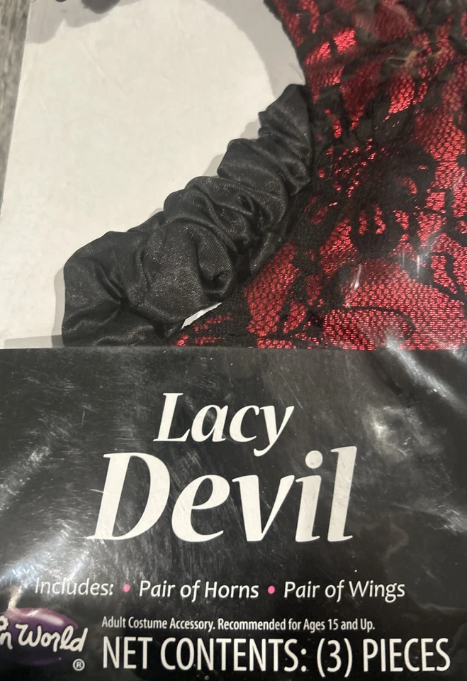 Fun World Хэллоуин кружевной дьявола рога и крылья костюм набор, один размер, красный черный - Изображение 2 из 2