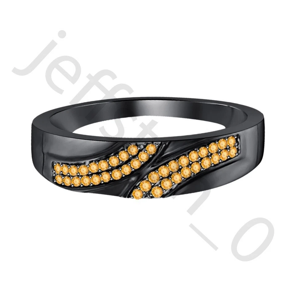 Anillo para hombre 0,40 Ctw creado en laboratorio citrino oro negro 14K banda de aniversario Foto 2 de 4