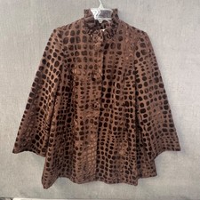 3 Sisters Women's Animal Print Button-up Cape Jacket Brown Size M 3s871-1156