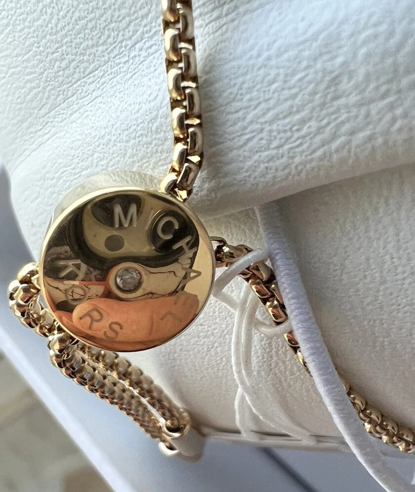 MICHAEL KORS MKJ7380710 Gold Tone MK Logo Padlock Slider Chain