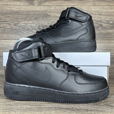 Nike Men's Air Force 1 Mid '07 Triple Black Athletic Shoes Sneakers Trainers New
