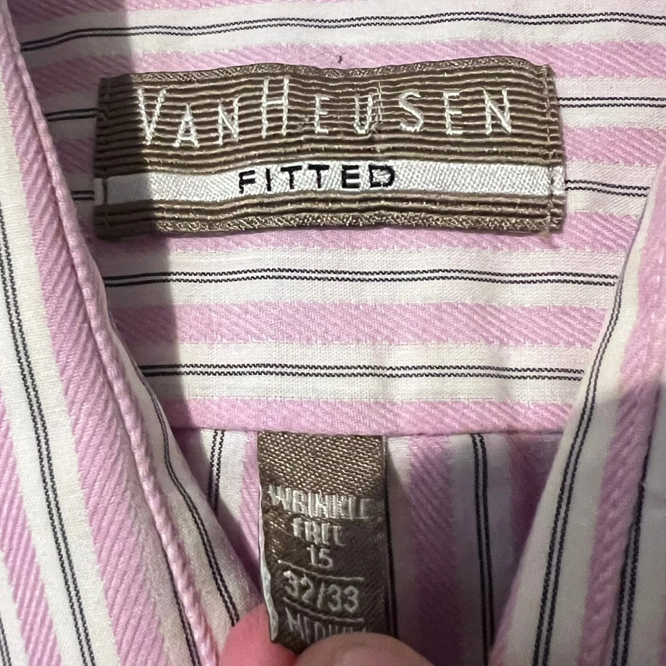 Van Heusen Mens Dress Shirt Size 15 32/33 Striped Fitted Wrinkle Free Broadcloth - Image 3 of 4
