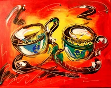   COFFEE CUPS    ORIGINAL CANVAS PAINTING     NA5j554G4t