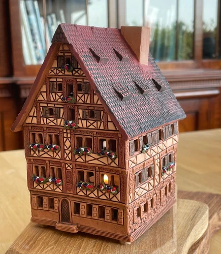 Ceramic Tea Light Holder Mini House Dinkelsbühl Deutsches Haus H14cm Midene