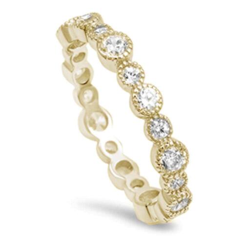 Yellow Gold Plated Round Cz Eternity Band .925 Sterling Silver Ring - Picture 1 of 2