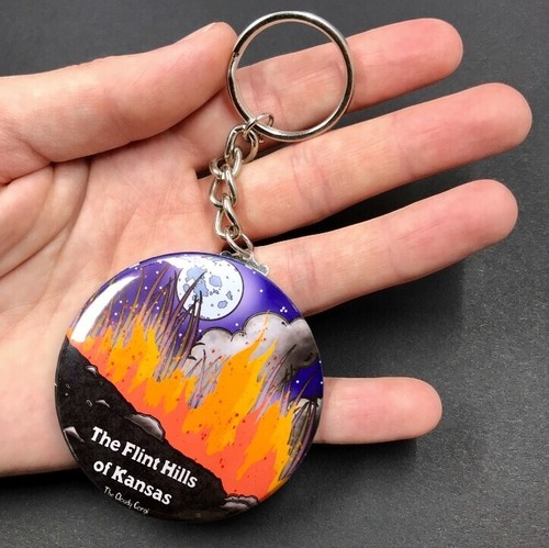 Flint Hills Kansas Prairie Fire Keychain Handmade Retro Art Gift Accessory - Picture 14 of 20