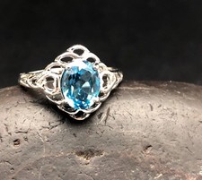 GENUINE BLUE TOPAZ RING OVAL CUT in .925 STERLING SILVER Size 10 FREE SHIPPING 