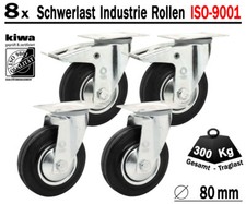 8 x Transport Schwerlast Lenkrollen Gummi Rollen Ø 80mm Br-Le BS-Rollen GERMANY