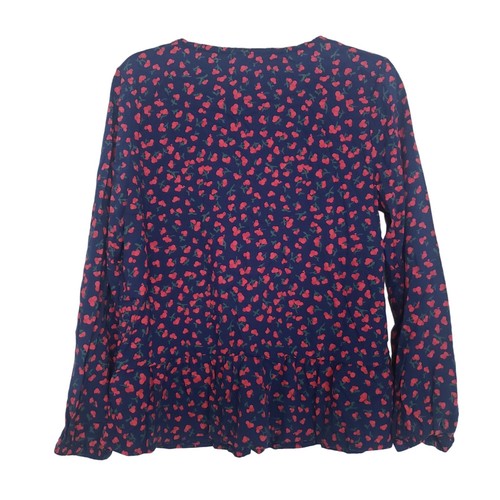 Vineyard Vines Cherry Holly Print Top Girls Size XL Dark Blue Peplum Hem Shirt - Picture 7 of 10