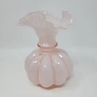 Fenton Pink Melon Glass Vase  Ruffled Top 6"