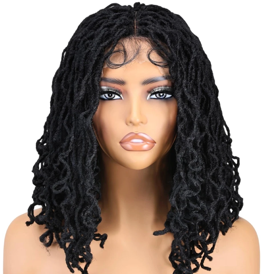 Peluca protectora sin nudos de imitación Locs - Frente de encaje negro de 14 pulgadas para elegancia diaria Foto 3 de 4