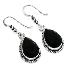 Black Spinel Gemstone Handmade 925 Sterling Silver Earrings Size 1.30" For Gift