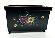 Vintage Black Floral Metal Magazine Record Rack Holder MCM