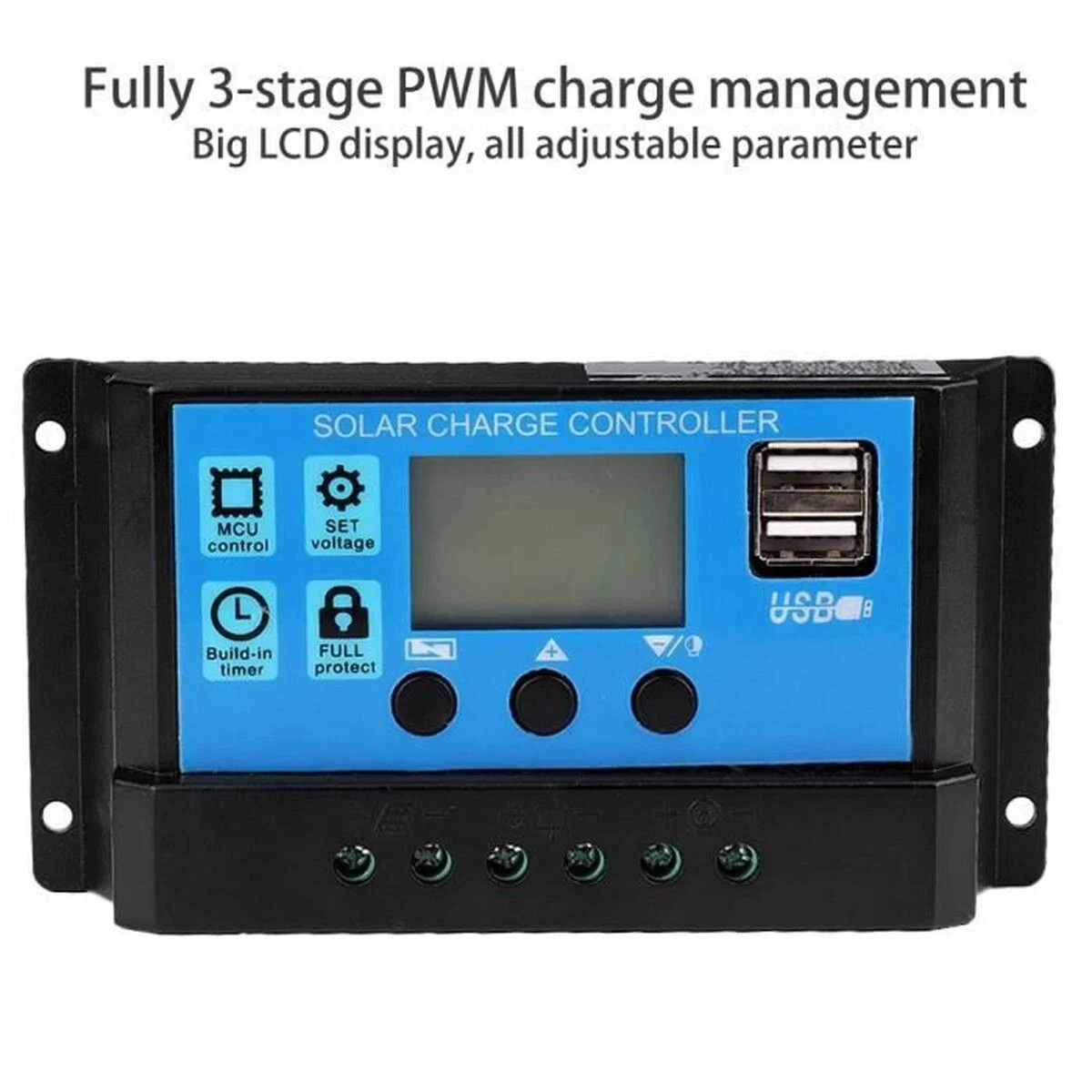 Régulateur de charge solaire MPPT 30A 12V 24V avec écran LCD et double USB