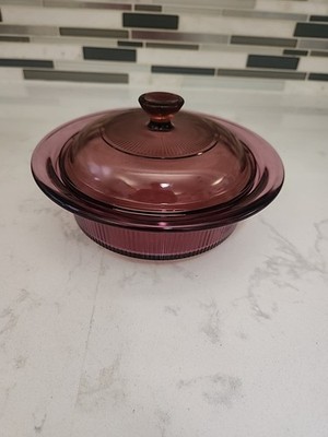 Vision Corning Ware Cranberry Glass 24oz Casserole Microwave Pan Pyrex Lid