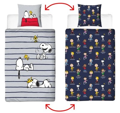 Bettwäsche PEANUTS Snoopy Wendedesign GRAU / BLAU 135 x 200 cm