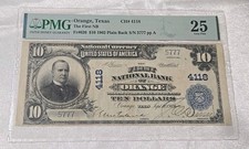 1902 $10 ORANGE TEXAS CHARTER 4118 NATIONAL NOTE PMG VF25