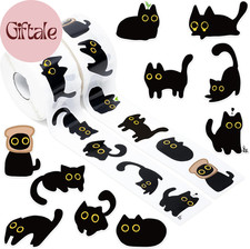 Black Cat Sticker Rolls - 1000Pcs Funny Cartoon Cat Meme 10 Style Stickers Gifts