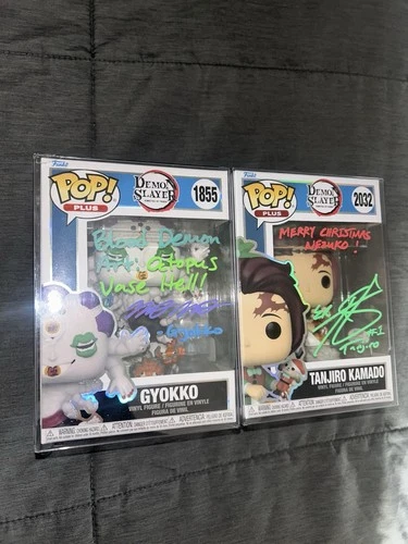 Signed Funko Pop Demon Slayer Gyokko Tanjiro Zach Aguilar Brent Mukai Anime Psa