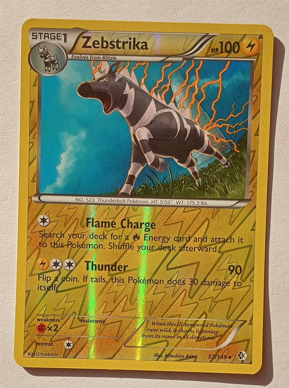 Pokemon - Zebstrika - Boundaries Crossed 57/149 - Reverse Holo Rare - NM