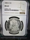 1884-O MORGAN SILVER DOLLAR NGC MS63