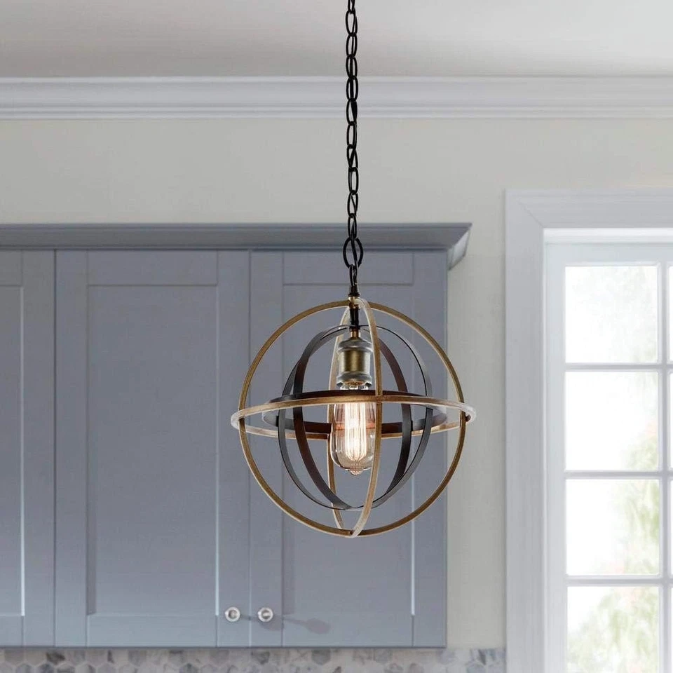 Home Decorators Barton Bay 1-Light Bronze and Champagne Pewter Orb Mini Pendant - Image 3 of 4