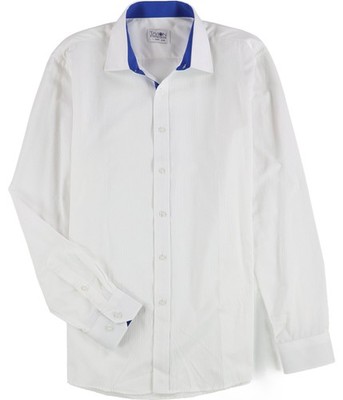 Tayion Collection Blue Trim Solid Dress Shirt  16-16.5