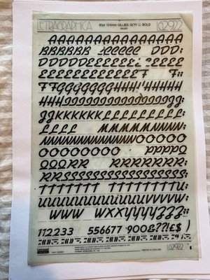 1 x Letraset Letragraphica LG2922 GILLIES GOTHIC BOLD 60pt Buchstaben/Num GEBRAUCHT