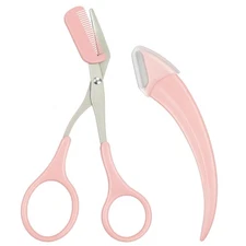 Eyebrow Scissors with Comb, Eyebrow Trimmer Scissors, Stainless Steel, Pink