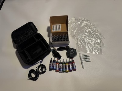 Tattoo Starter Kit DIY Pen Tool Set with 10 Inks 38 PCS Needles 10 Practice Skin