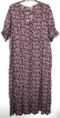 April Cornell Casual Everyday Dress in Plummy Purple Hue with Teal Flowers (XXL)